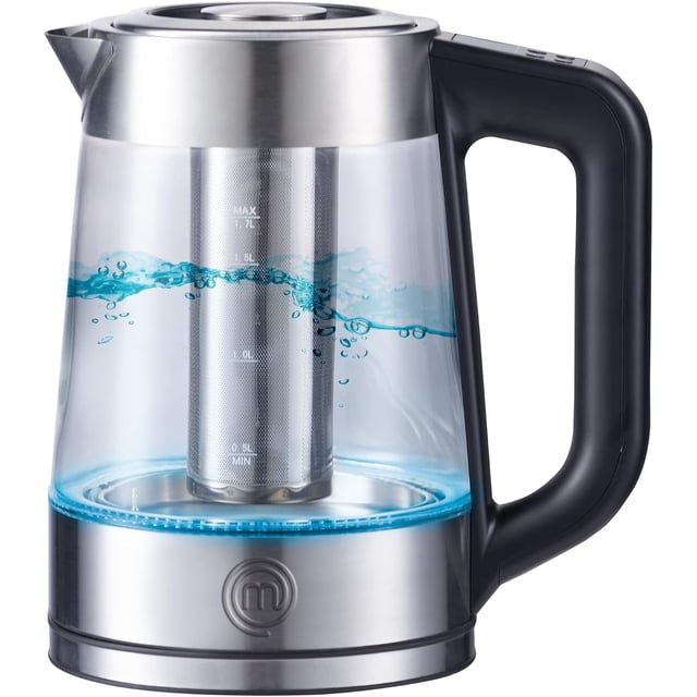 Hukën x Masterchef | Tetera eléctrica Fuse | Hervidor eléctrico | Tetera de vidrio | Infusor Removible | Tetera de acero inoxidable Base Giratoria | 1.7 litros,DIGITAL