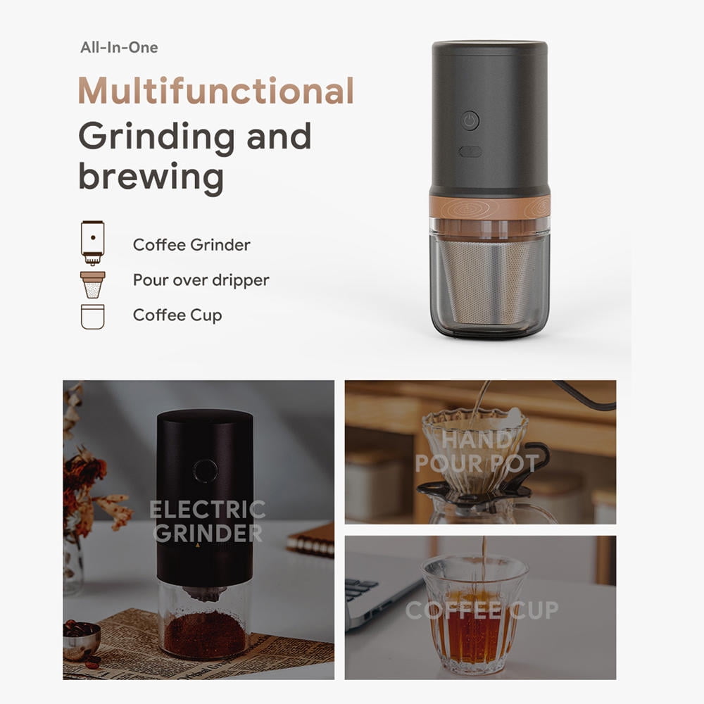 Yajisi Electric Burr Coffee Grinder 25 Gears Adjustable 24W Portable USB Rechargeable Mill with Stainless Steel Core, Cleaning Brush for Espresso French Press Drip Coffee, Black (7.91 x 3.14 inches)