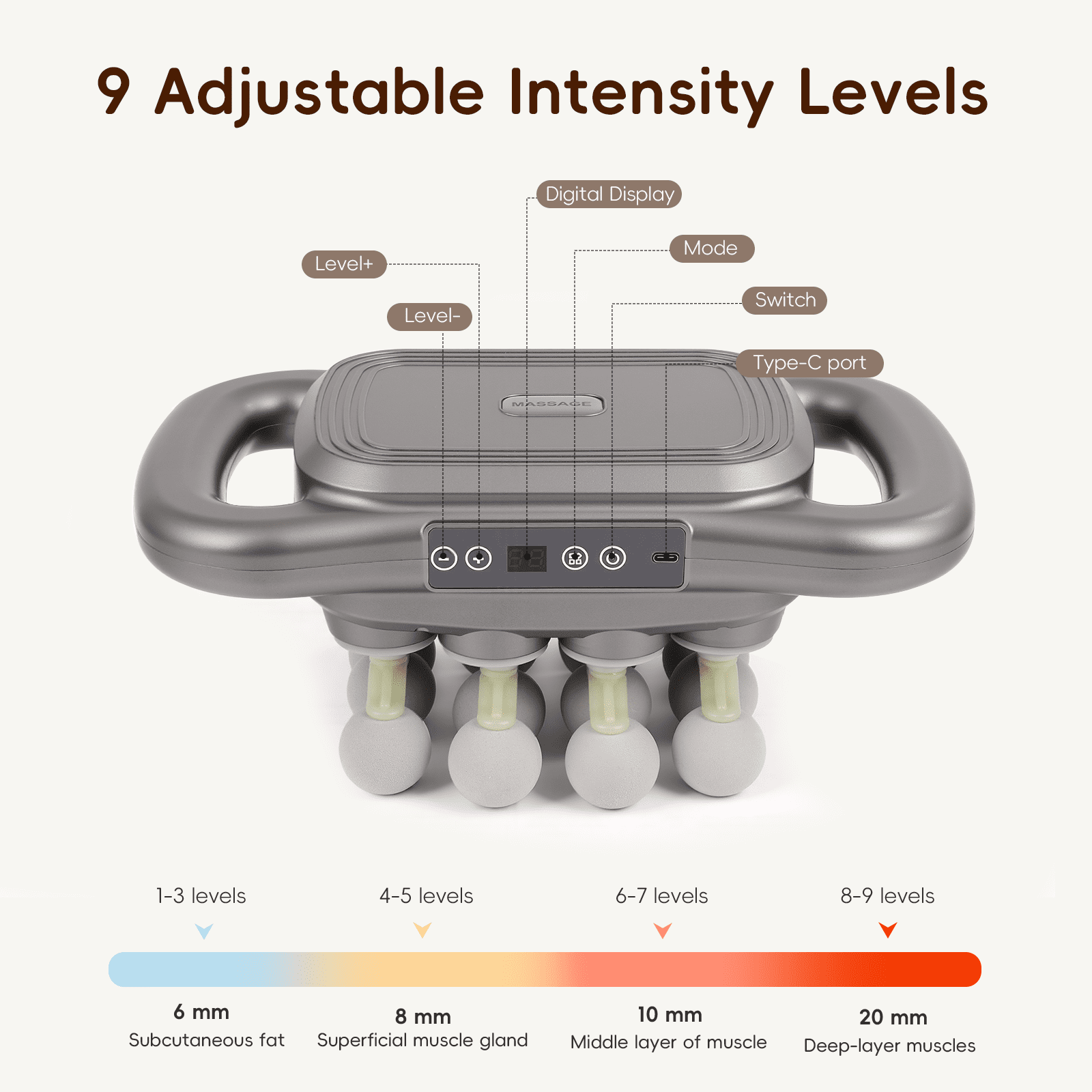 16 Head Massage Gun Deep Tissue Percussion Massager - Electric Handheld Back Massager for Pain Relief 9 Modes 9 Intensities Full Body Muscle Relaxation Tool