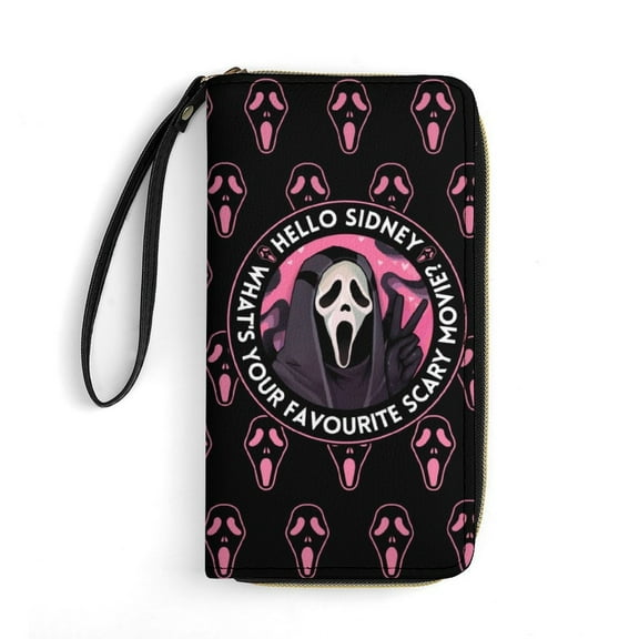 Ghostface Leather Wallet with Wristlet Credit Card Holder Zipper Clutch Stylish Purse for Women Men