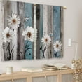 thumbnail image 3 of Teal Farmhouse Daisy Kitchen Curtains Wooden Flower Turquoise Small Short Cafe Window Curtains Rustic Floral Butterfly Country Bathroom Drapes Treatment Tier Curtains 2 Panels (27.5x36 Inch), 3 of 6