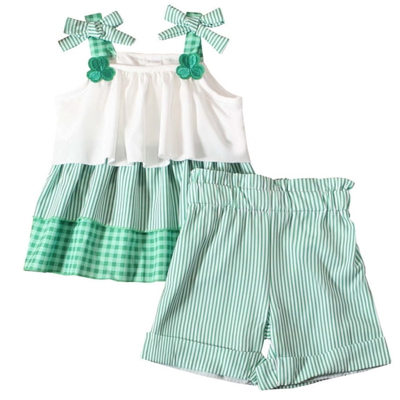 2 Year Old Girl Clothes Sets Girl Baby Summer St. Patrick's Day Strap Doll Top Stripe Print Tops and Shorts Two Piece Set(6 Month-3 Years)