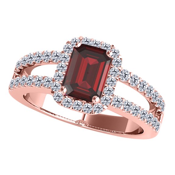 AoneJewelry Aone Jewelry Gemstone and Diamond Ring for Women in 10k Solid Rose Gold With 2.00 Cttw (I-J, I1-I2) Natural Garnet and Diamonds