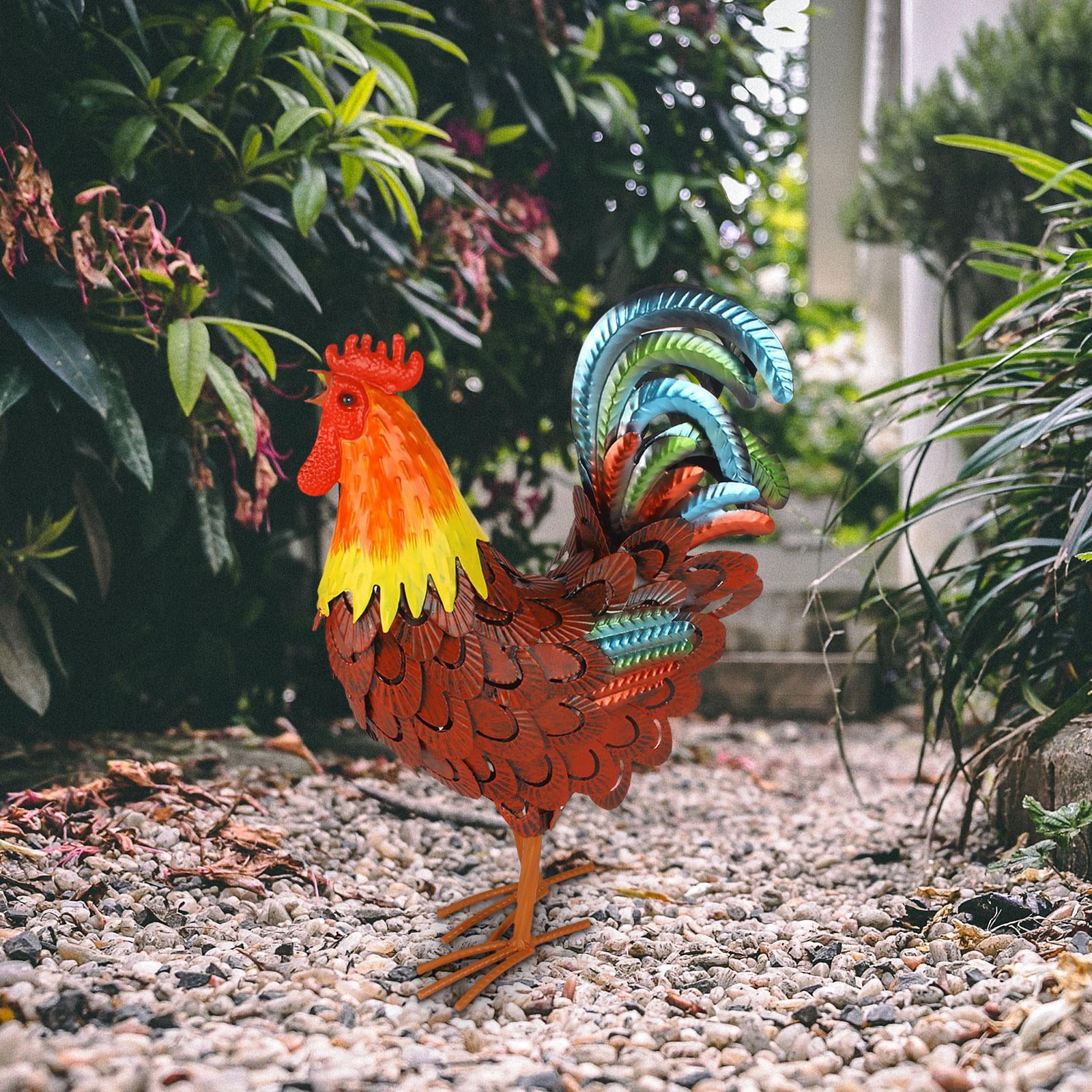 kowaku Animal Figurine Chicken Yard Art Sculpture Home Outdoor Figure Garden Statue Lawn Ornament for Fence Flowerbed Porch Red