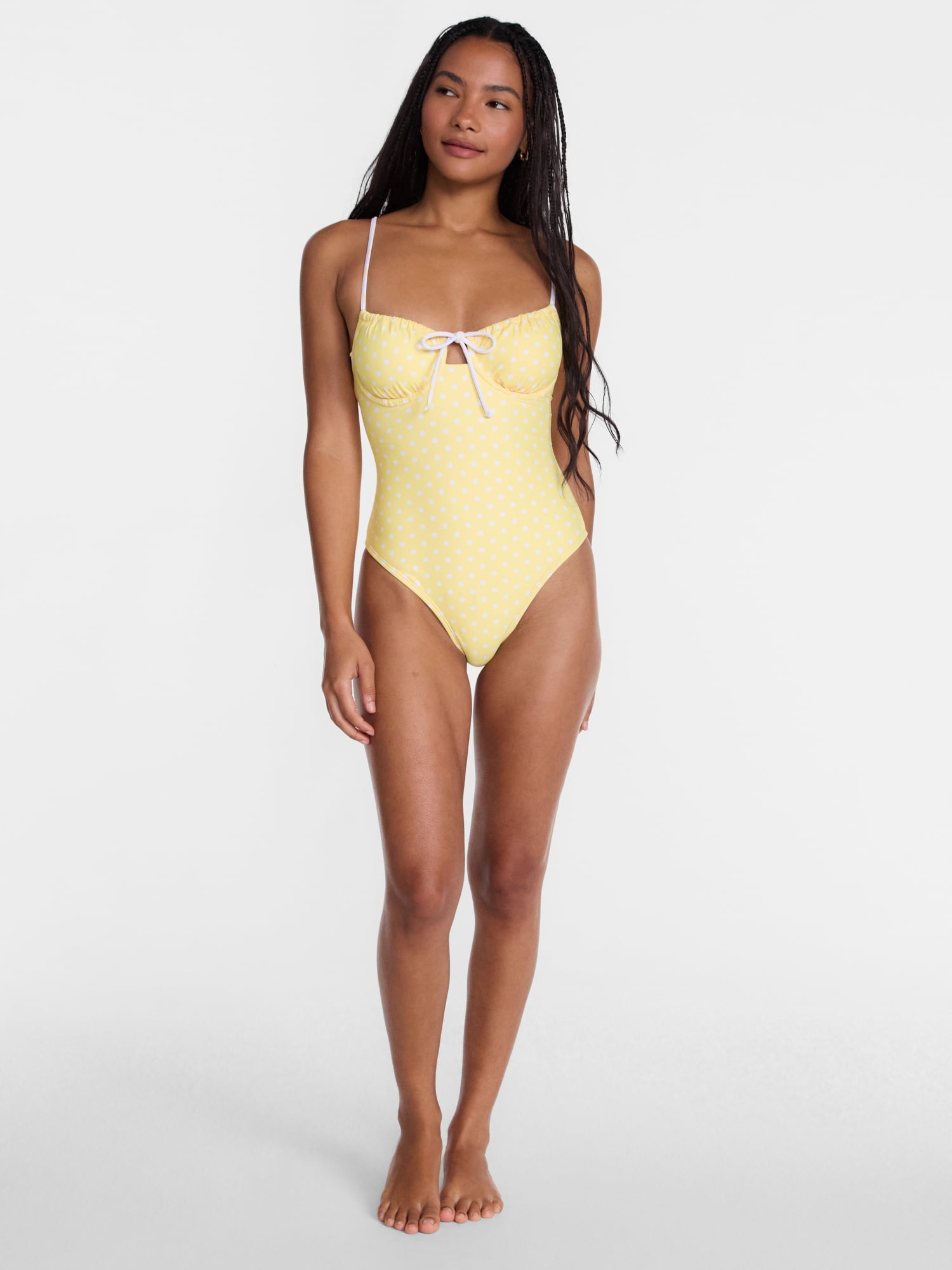 No Boundaries Polka Dot Underwire One Piece Swimsuit, Women's XXS-XXL