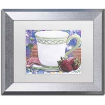 Trademark Fine Art 'Tea Party Bear 2' Canvas Art by Jenny Newland, White Matte, Silver Frame