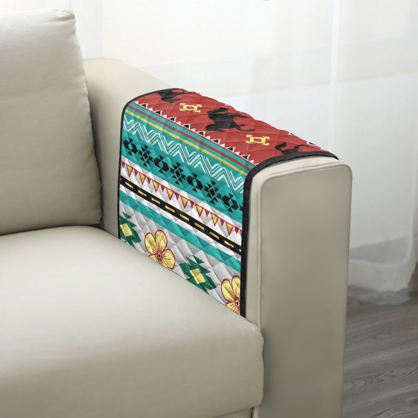TSOVTHRID Aztec Tribal Wild Horse Floral Geometric Print Armrest Cover for Sofa Arm Covers for Chairs, Loveseat Anti-Slip Armchair Slipcovers for Dogs Cats Pet Living Room Decoration