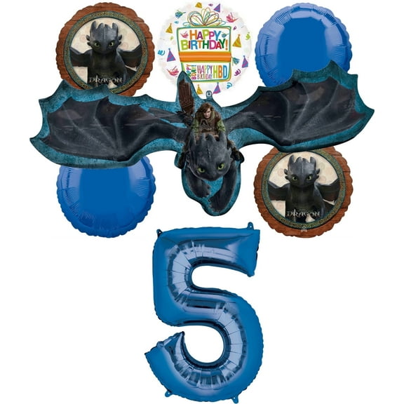 Anagram How to Train Your Dragon 5th Birthday Party Supplies Hiccup and Toothless 7 pc Balloon Bouquet Decorations