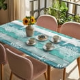 thumbnail image 3 of Teal Coastal Beach Table Cloths for 6 Foot Rectangle Tables, Nautical Starfish Coral Vintage Wooden Patio Waterproof Elastic Fitted Tablecloths, Washable Rectangular Table Cover for Camping, 3 of 8