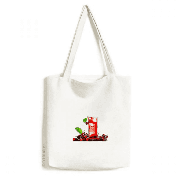 Outline Cherrys Iced Juice Drawing Tote Canvas Bag Shopping Satchel Casual Handbag