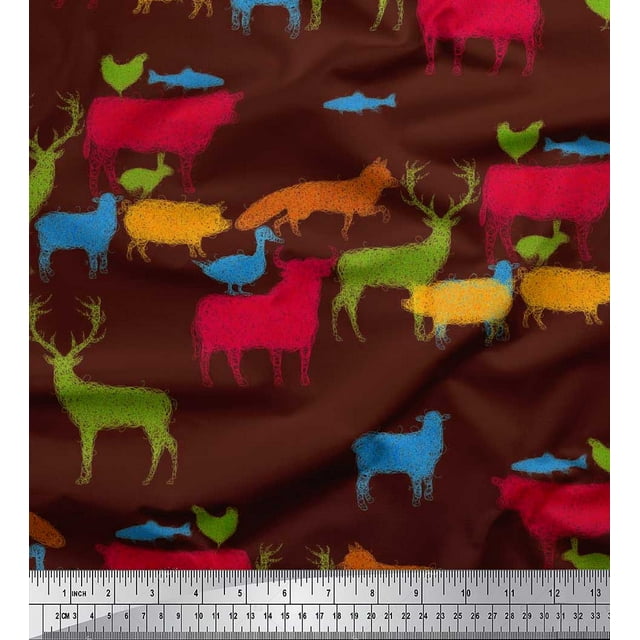 Soimoi Rayon Fabric Birds & Animals Hand Drawn Print Fabric by the Yard 42 Inch Wide