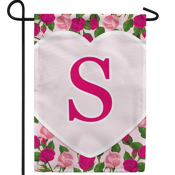 America Forever Flags Monogram Letter S Garden Flag - Pink Roses - 12.5 x 18 Inches, Happy Valentine's Day Pink Roses Love Heart Double Sided Flag, Seasonal Yard Outdoor Holiday Décor