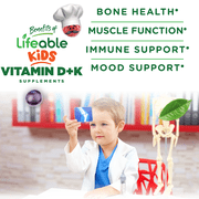 Lifeable Kids Vitamin D3 + K2 Gummies, Natural Strawberry, 60 Gummies, Lifeable