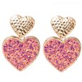 thumbnail image 1 of Pendientes elegantes de cuero para mujer con lentejuelas en forma de corazón de color rosa, 1 of 3