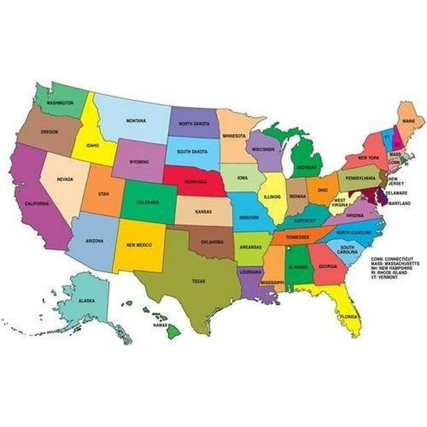United States Map Glossy Poster America Usa Educational Cool-12 Inch By 18 Inch Laminated Poster With Bright Colors And Vivid Imagery-Fits Perfectly In Many Attractive Frames - Walmart.com