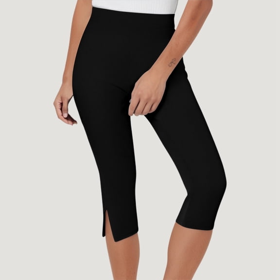 TrendOFT Womens Capri Leggings High Waisted Buttery Soft Tummy Control No See Through Workout Athletic Running Yoga Cycling Black L