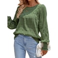 thumbnail image 4 of QAFOPEH Women's Crewneck Puff Long Sleeve Smocked Blouse Solid Color Casual Textured Tops, 4 of 7