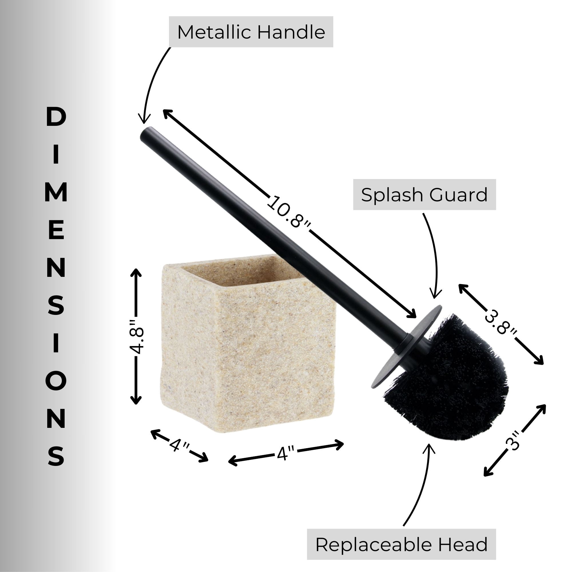 Natural Stone Effect Square Toilet Brush and Holder Set