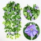 thumbnail image 1 of Nvzi Vid artificial, 2 unidades, flor de trompeta de gloria de la mañana artificial, planta verde falsa, valla de pared para jardín, decoración para exteriores, cestas colgantes para boda (morado), 1 of 5