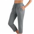 thumbnail image 2 of Capri Pants for Women 2026 Summer Elastic Waist Drawstring Straight Leg Casual Cropped Cotton Linen Pants with Pockets, 2 of 6