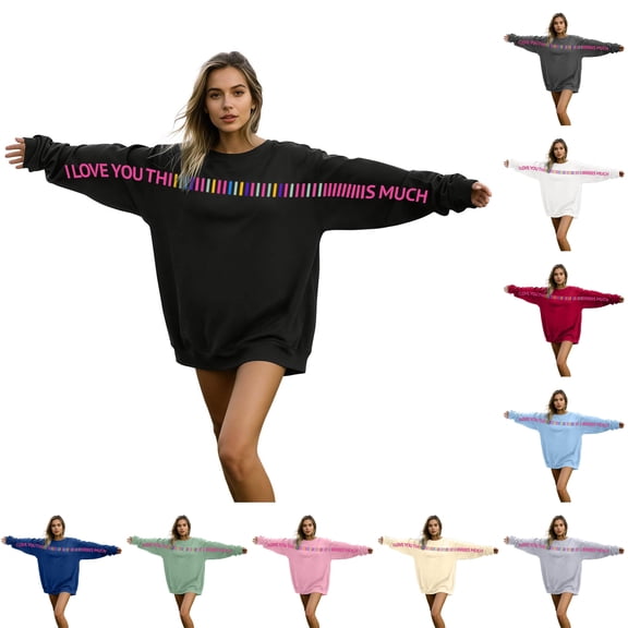 Youpwaven I Love You This Much Couples Sweatshirt Valentine's Day Red Hoodies for Women Men Oversized Long Sleeve Pullover Sweaters Top Gifts for Couples Size S-XL（1PC）