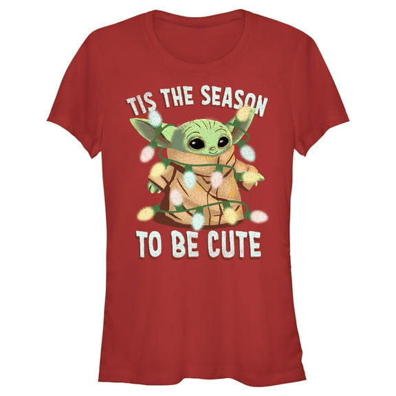 Junior's Star Wars: The Mandalorian Christmas Grogu 'Tis the Season to be Cute Graphic Tee Red Medium