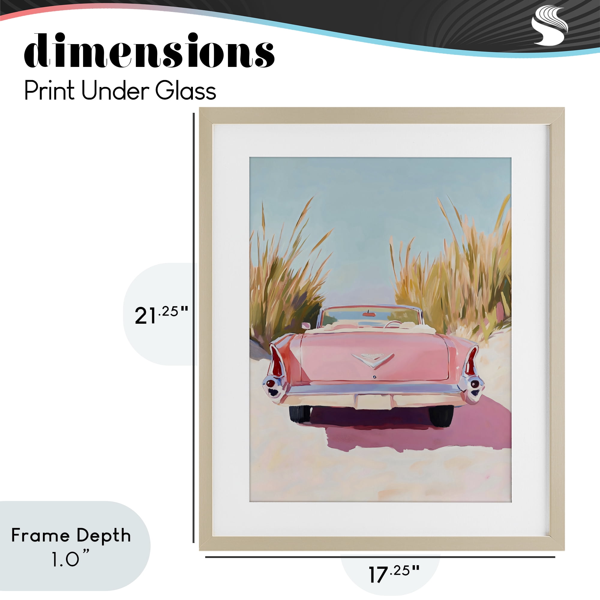 Stupell Industries Pink Cadillac on Beach Birch Framed Print Under Glass, design by The Prints Vibe