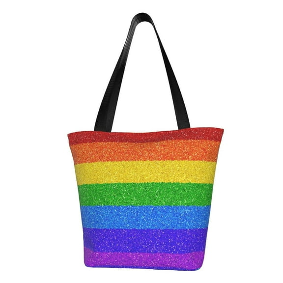 Kll Tote Bag For Women Colorful Glitter Rainbow Print Shopping Grocery Reusable Bags For Office School Shopping Travel