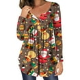 thumbnail image 1 of Hauts d'Été Décontractés pour Femmes, Col Rond, Boutons, Manches Longues, Imprimé de Noël, Blouses Grande Taille en Liquidation, 1 of 5
