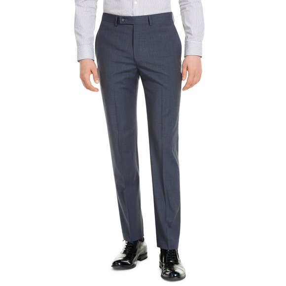Calvin Klein Men’s Slim-Fit Performance Stretch Wrinkle-Resistant Mini Grid Dress Pants, Navy, 40X32