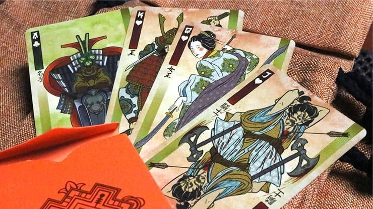 Kings Wild Project Ronin Playing Cards 4-Deck Set Spades, Clubs, Diamonds, and Hearts Clans - Standard Edition, Poker Size, Custom Index, Kuniyoshi-Inspired Samurai Artwork