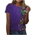 thumbnail image 2 of Ounisa Womens Mardi Gras Sweatshirts Carnival Sweatshirt Funny Mask Graphic Short Sleeve Shirts Fat Tuesday Pullover Top, 2 of 6