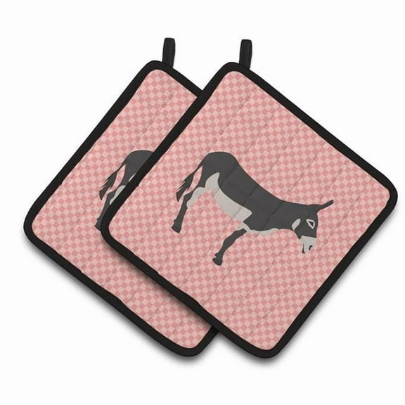 Caroline's Treasures Mammoth Jack Donkey Pink Check Pair of Pot Holders