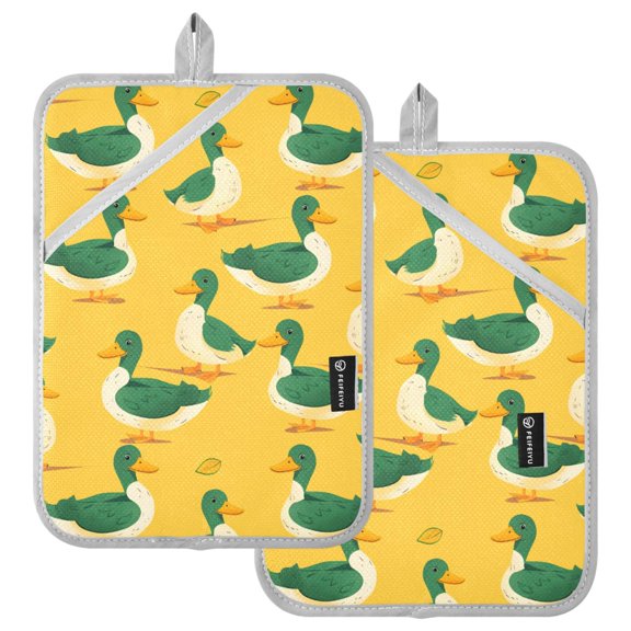 Ryvnso Cartoon Duck Pattern Oven Mitts Heat Resistant Pot Holders Set of 2 Hot Pads