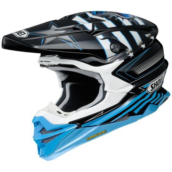 blue and white dirt bike helmets