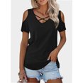 thumbnail image 2 of Womens Summer Shirts V Neck Criss Cross Cold Shoulder Tops Blouse, 2 of 4