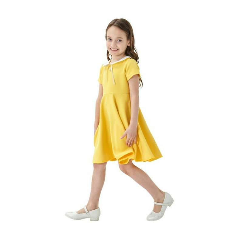 Fsqjgq Baby Girl Clothes Easter Dresses for Tween Girls Boho 6T Girls Clothes Yellow Kids Toddler Baby Girls Spring Summer Print Short Sleeve Princess