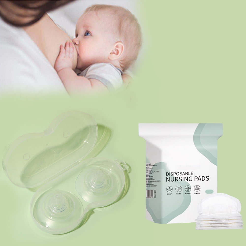 EASTIN 2PCS Silicone Nipple Protector with 50PCS Disposable Nursing Pads for Breastfeeding,Mothers Feeding Silicone Nipple Shield Breastfeeding Protection Cover