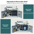 thumbnail image 6 of K&K 53.3" Outdoor Kitchen Island with Raised Shelf, Solid Wood Storage Cabinet with Stainless Steel Top, Outdoor Rolling Grill Cart with Internal Storage Rack, Adjustable Shelf, Spice Rack, Blue, 6 of 27