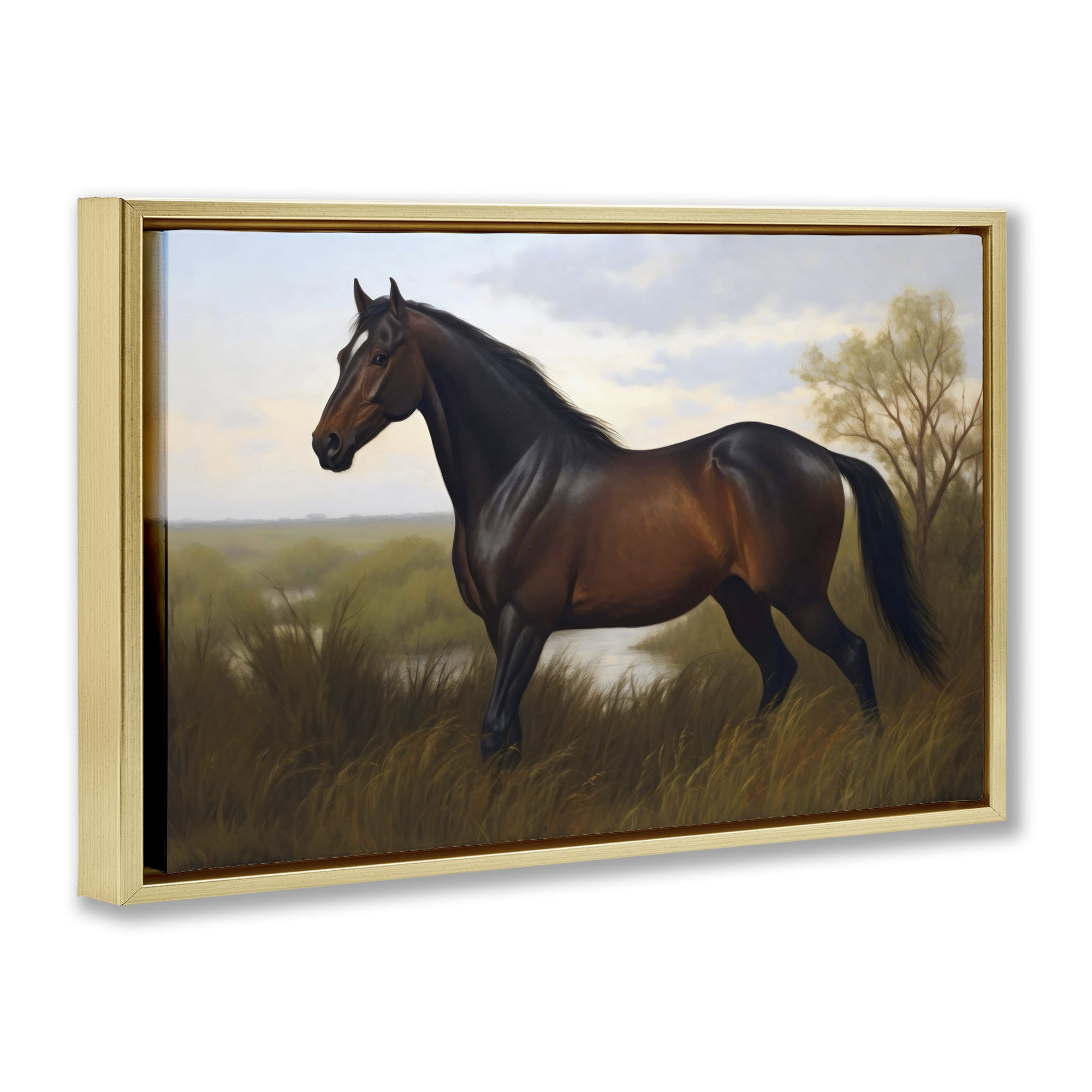 Stupell Industries Stallion in Marshland Gold Framed Floater Canvas Wall Art, design by Creative Studio