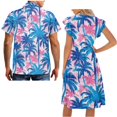 thumbnail image 5 of Uorisanigo Coconut Tree Couple Matching Outfit Short Sleeve Shirt for Men Casual Summer Beach Shirts Size 3XL and Women's V-neck Dress Lightweight Vacation Dresses with Pocket, 5 of 7