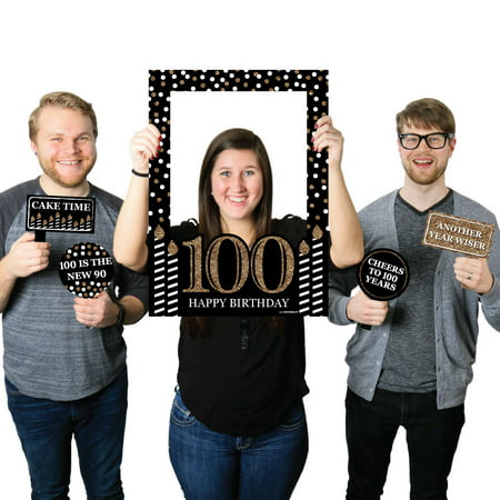 Adult 100th Birthday - Gold - Birthday Party Photo Booth Picture Frame & Props - Printed on Sturdy Plastic