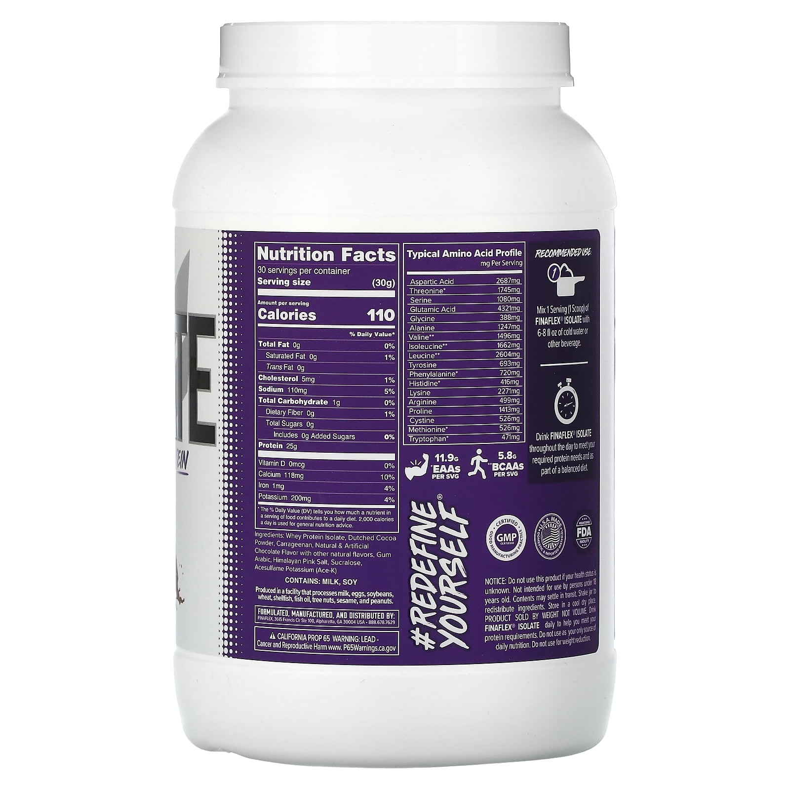Finaflex Isolate Whey Protein Powder, 30 Servings - Milk Chocolate Flavor
