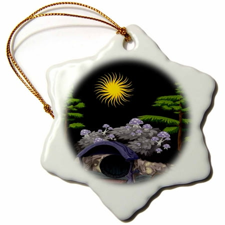 Hobbit House - 3dRose Hobbit House - Snowflake Ornament, 3-inch