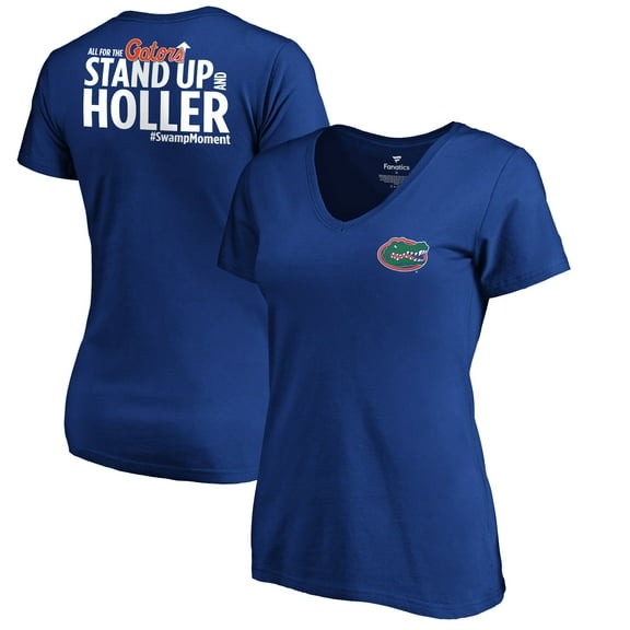 Women's Royal Florida Gators Stand Up & Holler Official Fan V-Neck T-Shirt
