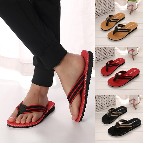 YAYUBA Mens Sandals Red,Fashion Men's Summer Beach Breathable Shoes Sandals Male Slipper Flip Flops Flat Shoes