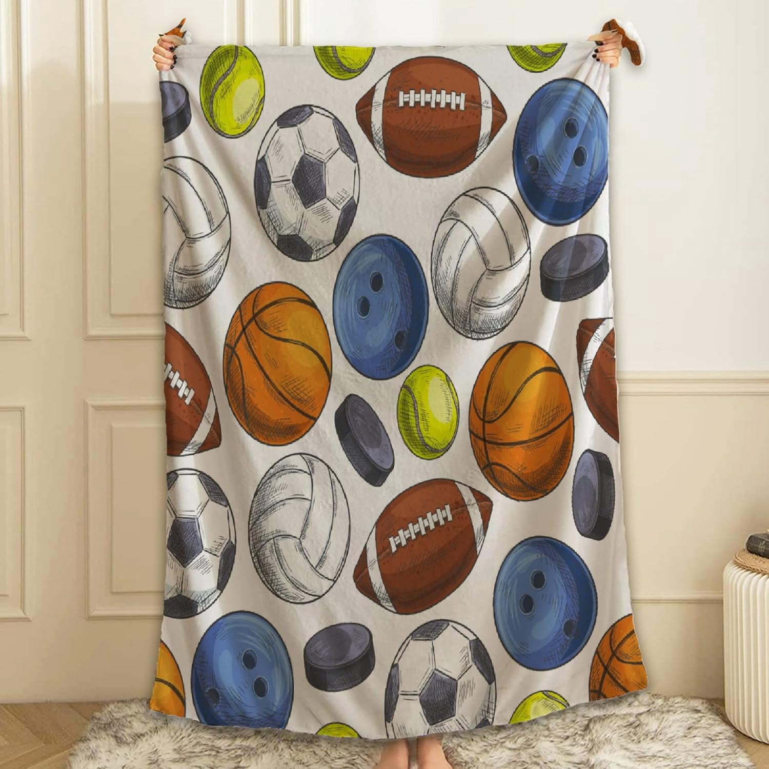 Football Basketball Baseball Sports Super Fan Blanket Gifts Plush Fuzzy Cozy Soft Lightweight Blankets for Couch Air-Conditioning Quilts Decor Blanket for Chirstmas Birthday 80"x60" for Adults