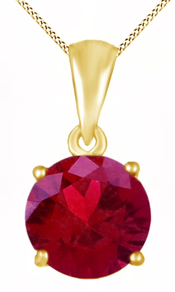 Round Shape Simulated Pink Ruby Solitaire Pendant Necklace In 14k Solid White Gold (2.25 Cttw) by Jewel Zone US