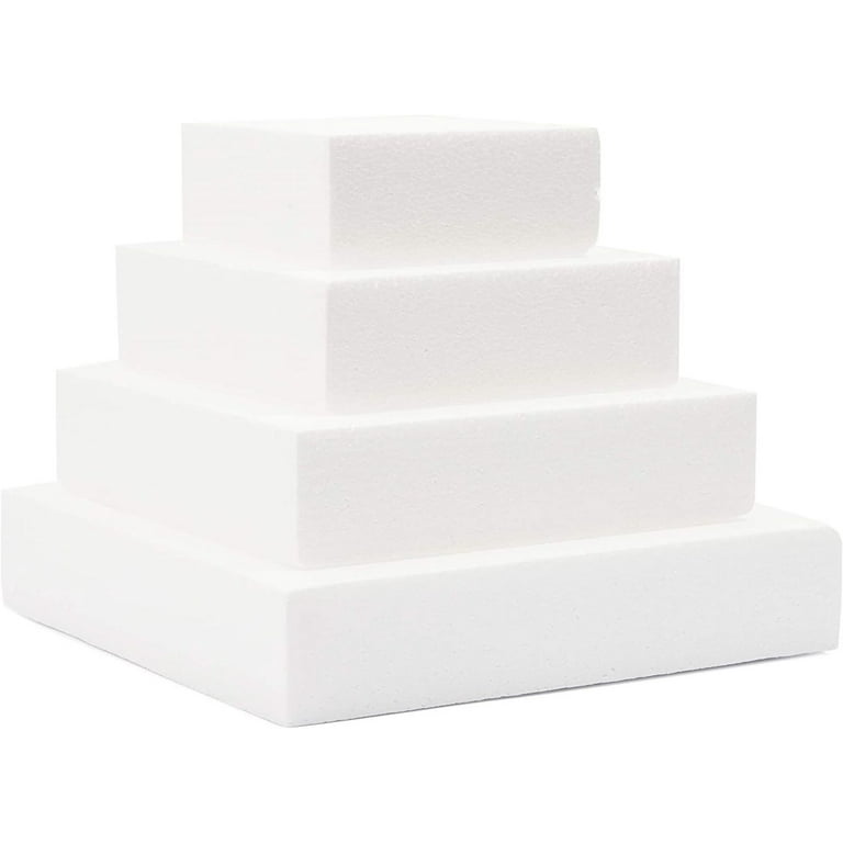 GCP Products Square Foam Cake Dummy For Decorating And Wedding Display, 4  Tiers Of 4 6 8 10 Dummies (14.4 Inches Tall)