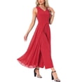 thumbnail image 4 of INSPIRE CHIC Women's Wide Leg Jumpsuits Chiffon V Neck Cocktail Sleeveless Jumpsuit M Red, 4 of 4